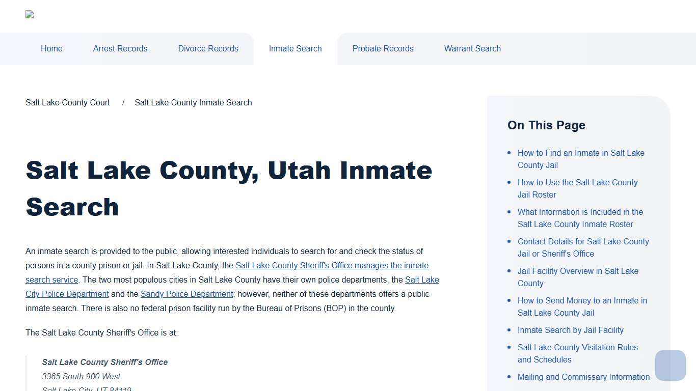 Salt Lake County Inmate Search Salt Lake County Court